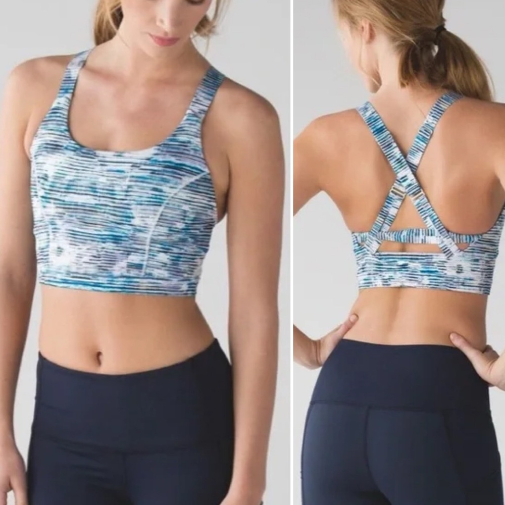 Lululemon Pure Practice Long Line Sports Bra, Blurry Belle/ Sea Mist, size 6